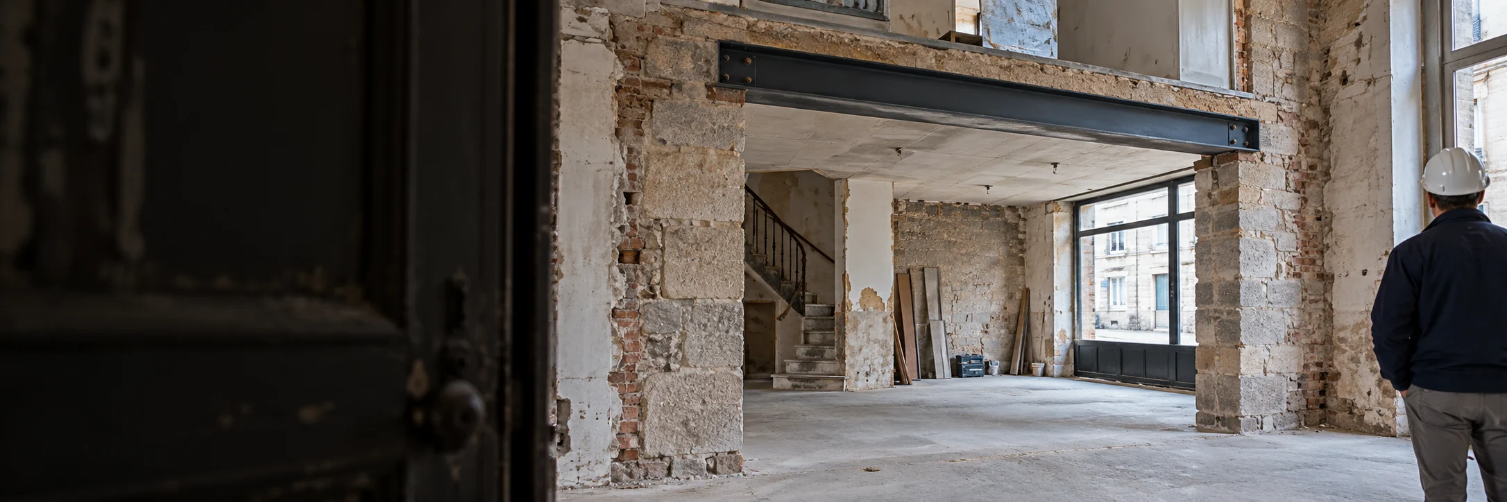 Structure et grande ouverture dans un bâtiment en rénovation avec un ingénieur sur place