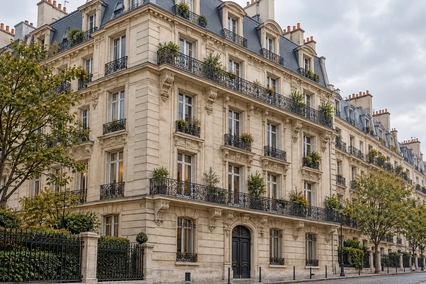 Façade en pierre et balcons d’un immeuble de logements parisien
