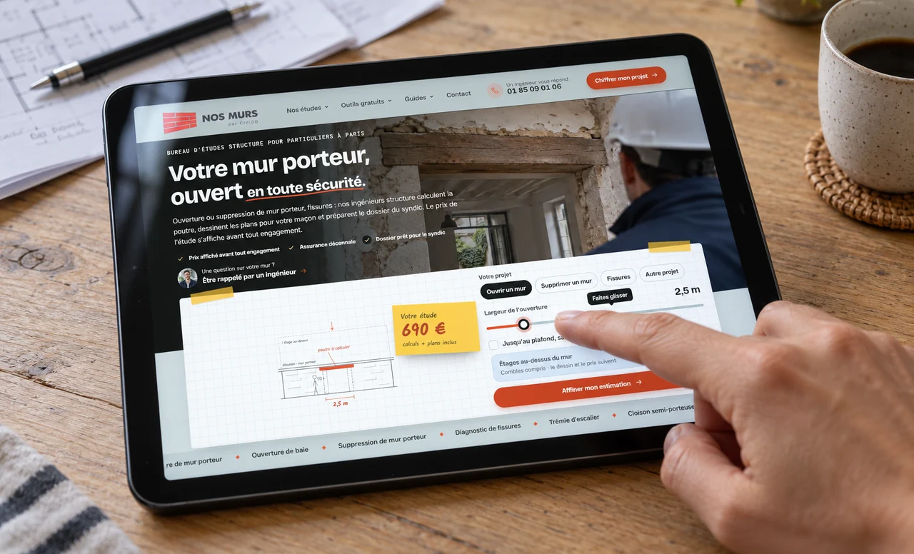 Consultation du simulateur Nos Murs sur une tablette posée sur une table