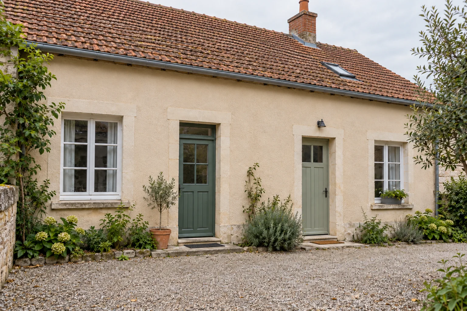 Façade d’une maison ancienne avec deux portes d’entrée distinctes