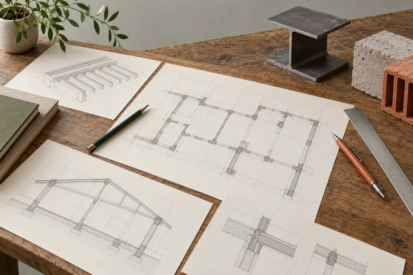 Vue de plans de structure et d'échantillons de matériaux — Nos Murs Vue de plans de structure et d'échantillons de matériaux